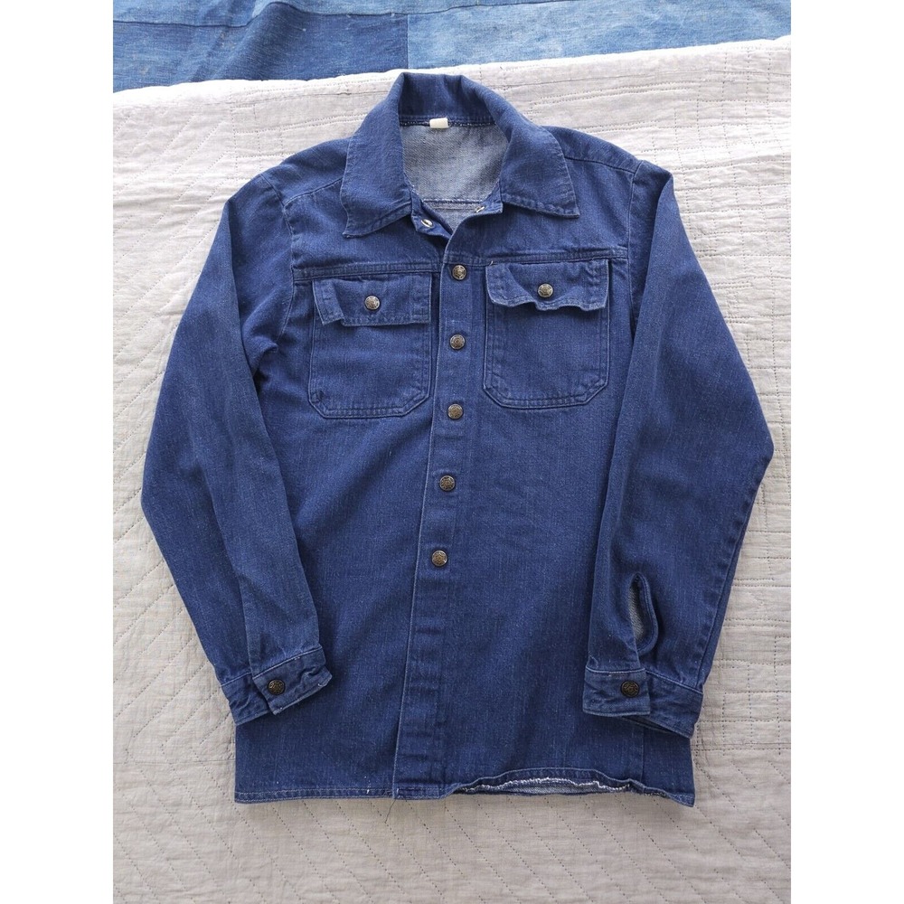 Vintage 1970s Denim Jean Jacket Blue Snap Button Made In Canada XS